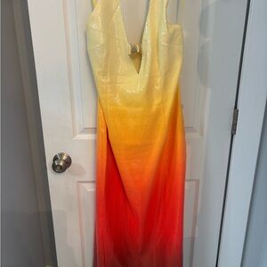 Elegant Yellow and Red Ombre Maxi Dress